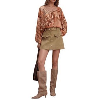 Women A Line Stretchy Casual Skirt with Belt