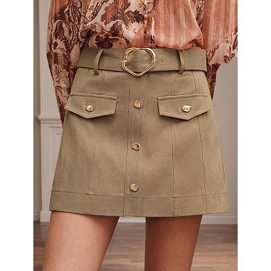Women A Line Stretchy Casual Skirt with Belt