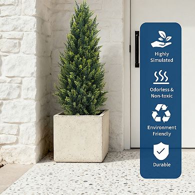 2-Pack 3.3ft Artificial Cedar Topiary Trees with Ground Stakes for Front Porch, Patio, Yard Decor