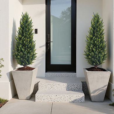 2-Pack 3.3ft Artificial Cedar Topiary Trees with Ground Stakes for Front Porch, Patio, Yard Decor