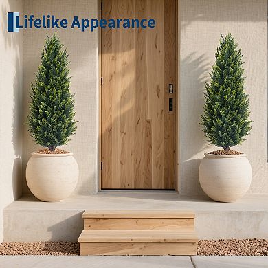 2-Pack 3.3ft Artificial Cedar Topiary Trees with Ground Stakes for Front Porch, Patio, Yard Decor