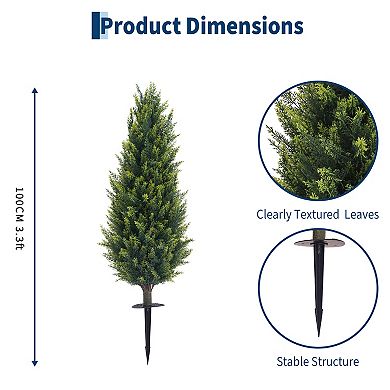 2-Pack 3.3ft Artificial Cedar Topiary Trees with Ground Stakes for Front Porch, Patio, Yard Decor