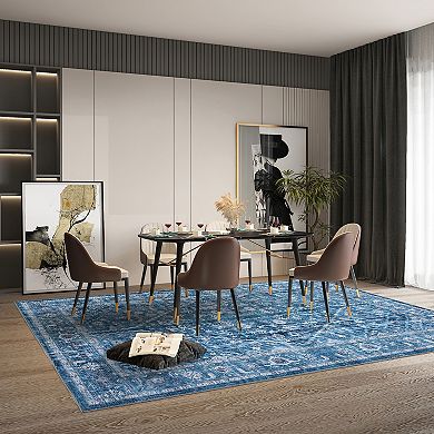 Traditional Floral Area Rug Washable Low Pile Soft Design, Non-Slip, Stain Resistant