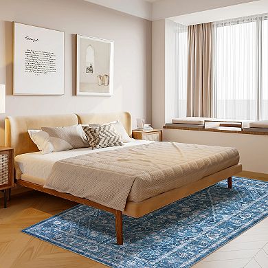Traditional Floral Area Rug Washable Low Pile Soft Design, Non-Slip, Stain Resistant
