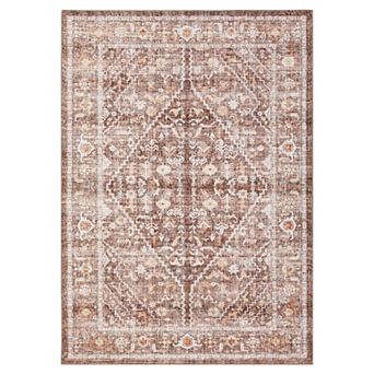 Traditional Floral Area Rug Washable Low Pile Soft Design, Non-Slip, Stain Resistant