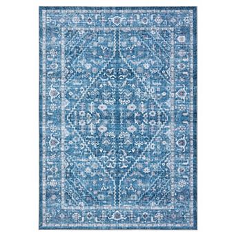 Traditional Floral Area Rug Washable Low Pile Soft Design, Non-Slip, Stain Resistant