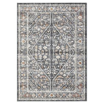 Traditional Floral Area Rug Washable Low Pile Soft Design, Non-Slip, Stain Resistant