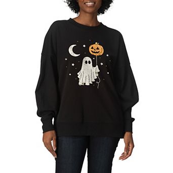 Women's Ghost & Pumpkin Balloon Oversized Fleece Crew Sweatshirt