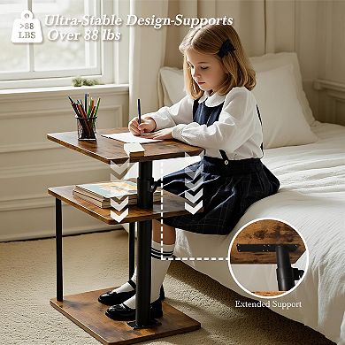 360° Swivel C Shaped End Table Height Adjustable 3-Tier Storage Living Room Bedroom