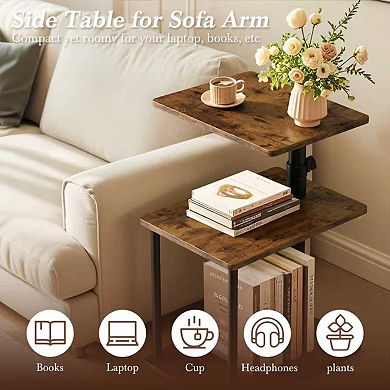 360° Swivel C Shaped End Table Height Adjustable 3-Tier Storage Living Room Bedroom