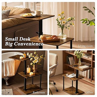 360° Swivel C Shaped End Table Height Adjustable 3-Tier Storage Living Room Bedroom
