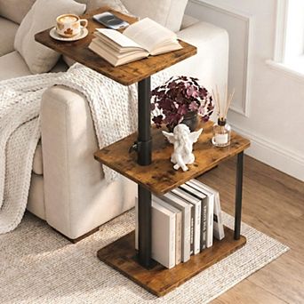 360° Swivel C Shaped End Table Height Adjustable 3 tier Storage Living Room Bedroom