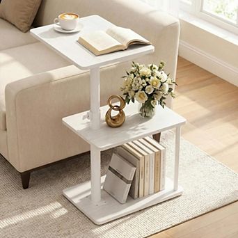 360° Swivel C Shaped End Table Height Adjustable 3 tier Storage Living Room Bedroom