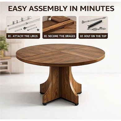 Wooden Dining Room Table with x-Shaped Stable Pedestal