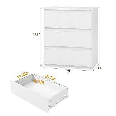 3 Drawer Nightstand Multifunctional Storage Cabinet Bedroom Home Office