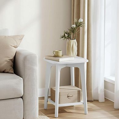 2-Tier Side Table Mid-Century Modern Storage Sturdy Compact