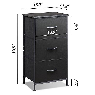 3 Drawer Fabric Storage Cabinet with Wheels Sturdy Steel Frame Rustic Wood Grain