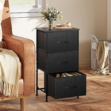 3 Drawer Fabric Storage Cabinet with Wheels Sturdy Steel Frame Rustic Wood Grain