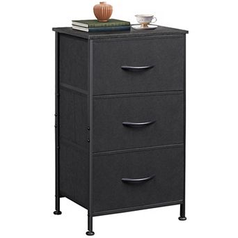 3 Drawer Fabric Storage Cabinet with Wheels Sturdy Steel Frame Rustic Wood Grain