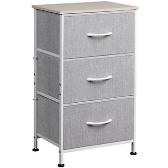 3 Drawer Fabric Storage Cabinet with Wheels Sturdy Steel Frame Rustic Wood Grain