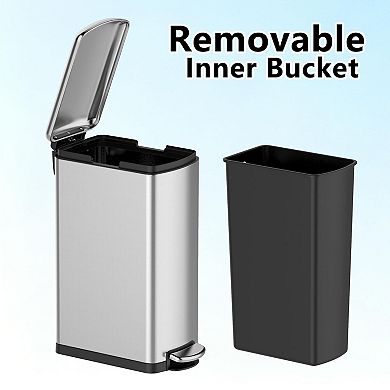 8 Gallon Brushed Nickel & Black Stainless Steel Step Trash Can