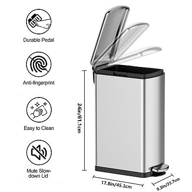 8 Gallon Brushed Nickel & Black Stainless Steel Step Trash Can