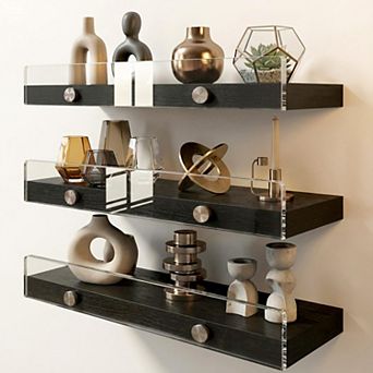 3 Pack Wooden Floating Shelves Wall Mounted Rustic Style With Front Lip For Bathroom Bedroom Living