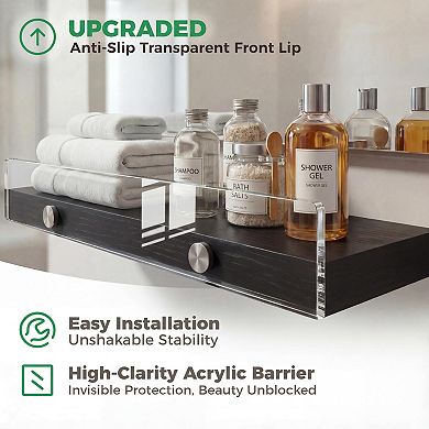 3 Pack Wooden Floating Shelves Wall Mounted Rustic Style With Front Lip For Bathroom Bedroom Living