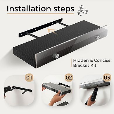 3 Pack Wooden Floating Shelves Wall Mounted Rustic Style With Front Lip For Bathroom Bedroom Living