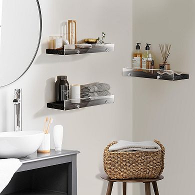 3 Pack Wooden Floating Shelves Wall Mounted Rustic Style With Front Lip For Bathroom Bedroom Living