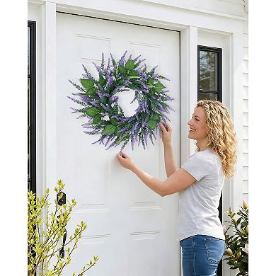 20 Inch Lavender Wreath for Front Door, Artificial Spring Summer Wreath for Indoor Outdoor Decor