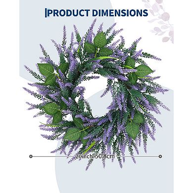20 Inch Lavender Wreath for Front Door, Artificial Spring Summer Wreath for Indoor Outdoor Decor