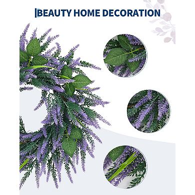20 Inch Lavender Wreath for Front Door, Artificial Spring Summer Wreath for Indoor Outdoor Decor