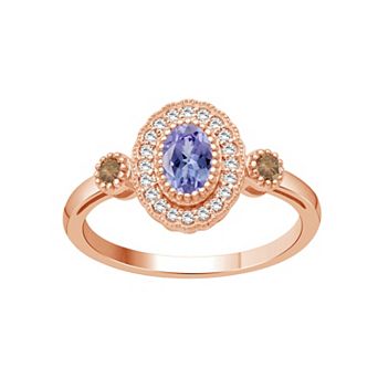 Jewelexcess 14k Rose Gold Over Silver Oval Tanzanite & 1/4 Carat T.W. Diamond Halo Ring