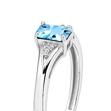 Jewelexcess Sterling Silver Emerald-Cut Gemstone & Lab-Created White Sapphire Ring