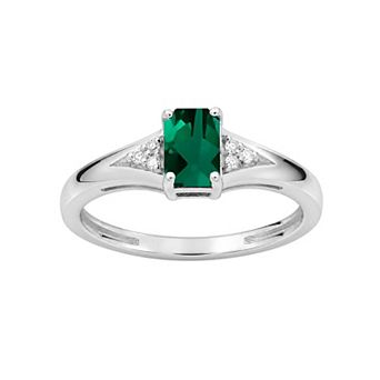 Jewelexcess Sterling Silver Emerald-Cut Gemstone & Lab-Created White Sapphire Ring