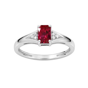 Jewelexcess Sterling Silver Emerald-Cut Gemstone & Lab-Created White Sapphire Ring