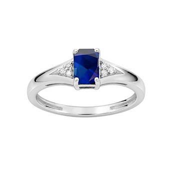 Jewelexcess Sterling Silver Emerald-Cut Gemstone & Lab-Created White Sapphire Ring