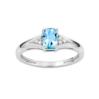 Jewelexcess Sterling Silver Emerald-Cut Gemstone & Lab-Created White Sapphire Ring