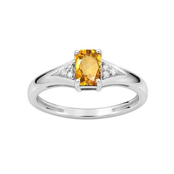 Jewelexcess Sterling Silver Emerald-Cut Gemstone & Lab-Created White Sapphire Ring
