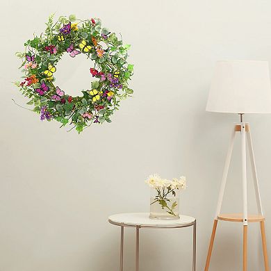 20" Spring Summer Wreath Butterflies Eucalyptus Fern Vine Gift Box