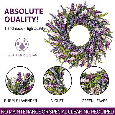 22 Inch Lavender Wreath Spring Summer Floral Farmhouse Home Decor