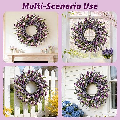 22 Inch Lavender Wreath Spring Summer Floral Farmhouse Home Decor