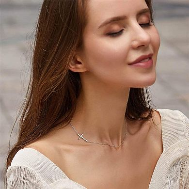 Sterling Silver Sideways Cross Choker Necklace