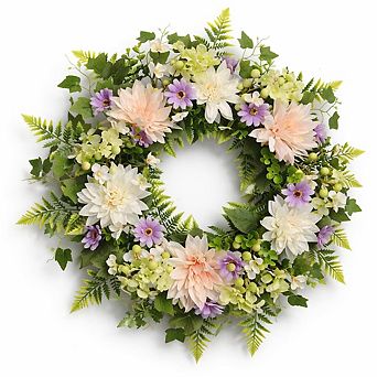 24" Farmhouse Wreath Dahlia Berries Wildflower Spring Summer Decor