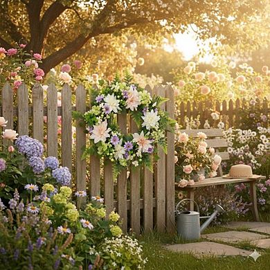 24" Farmhouse Wreath Dahlia Berries Wildflower Spring Summer Decor