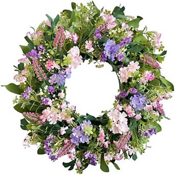 24" Spring Summer Hydrangea Wreath Floral Farmhouse Decor
