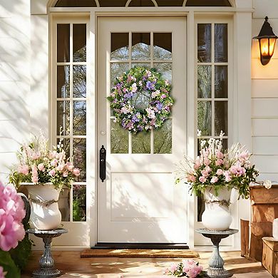 24" Spring Summer Hydrangea Wreath Floral Farmhouse Decor