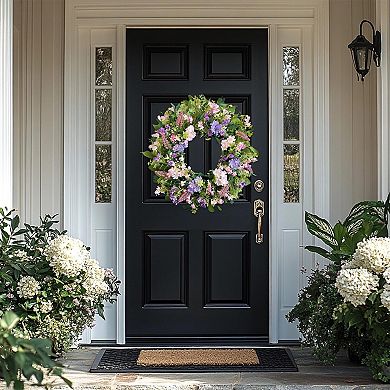 24" Spring Summer Hydrangea Wreath Floral Farmhouse Decor