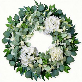 22" Spring Summer Wreath Hydrangea Eucalyptus Farmhouse Decor